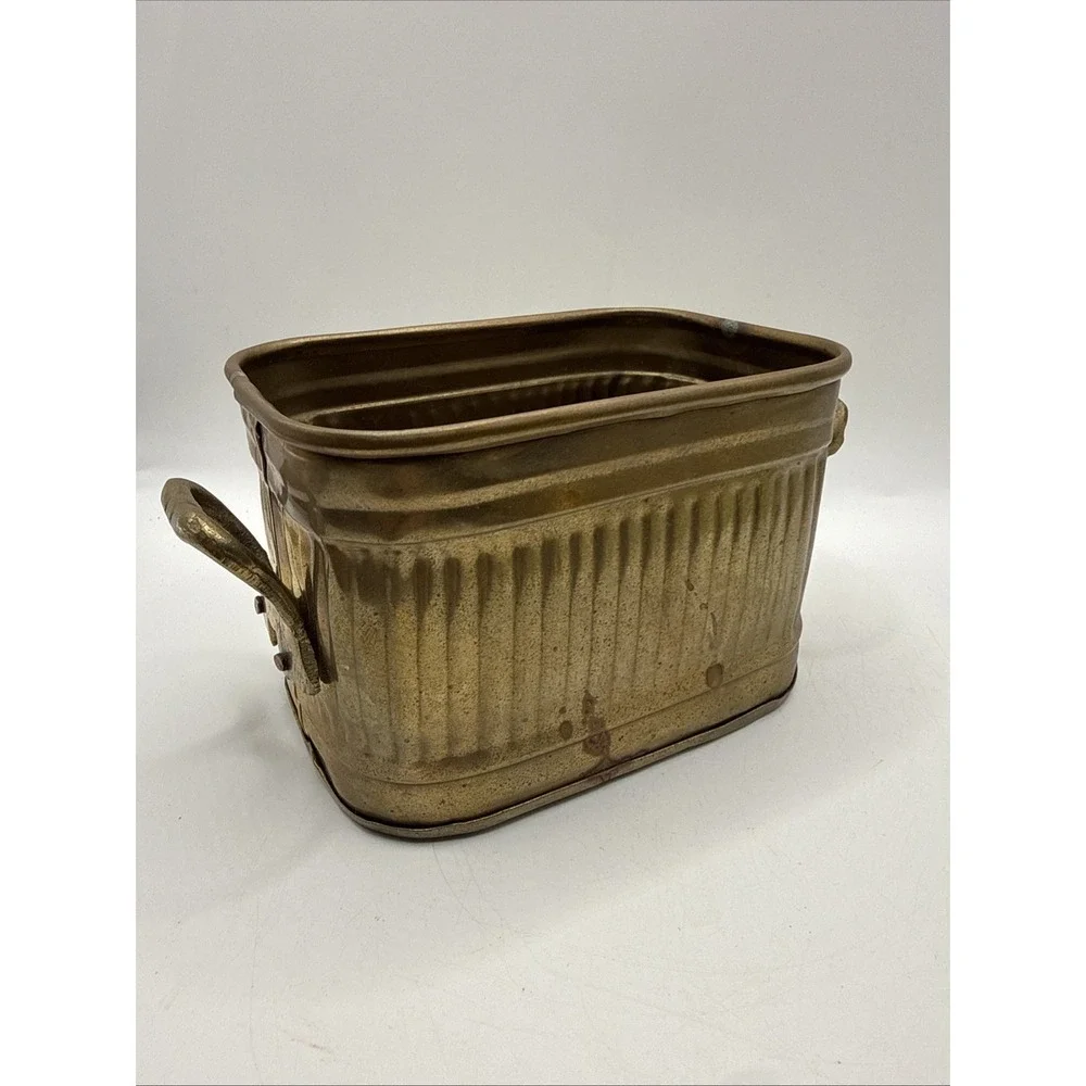Vintage Small Brass Tub Planter With Handles 6'' Wide